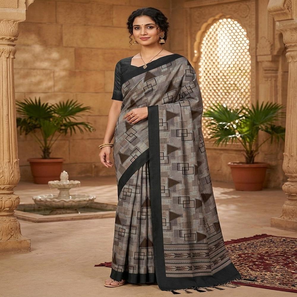 Abstract Digital Print Catonic Sofi Silk Saree