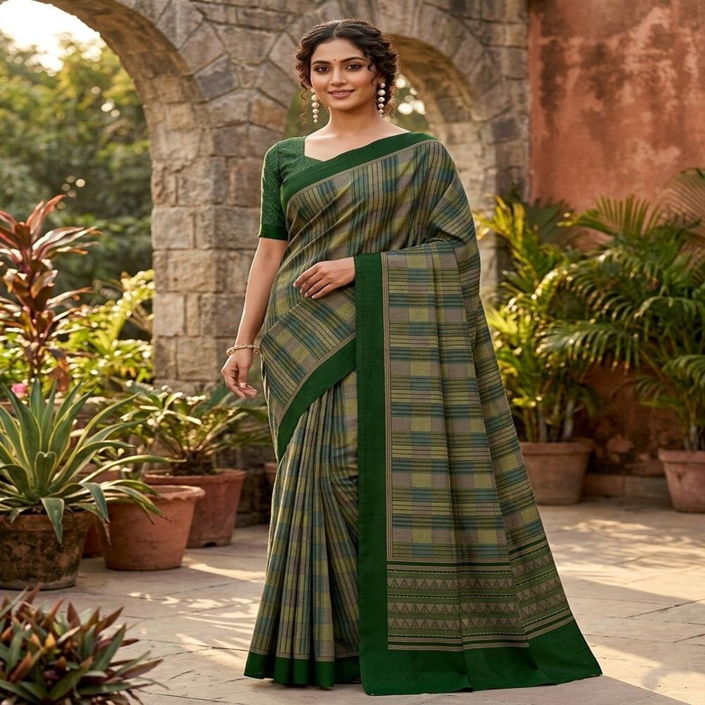 Abstract Digital Print Catonic Sofi Silk Saree