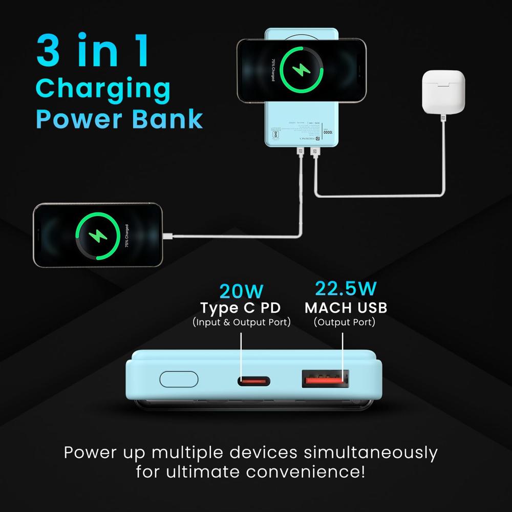 Portronics Luxcell Wireless Mini 10k 10000mAh 15W Magnetic Wireless Fast Charging Nano