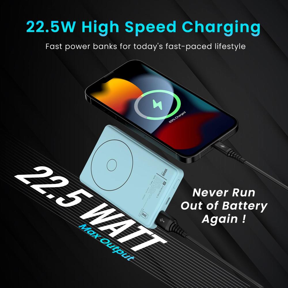 Portronics Luxcell Wireless Mini 10k 10000mAh 15W Magnetic Wireless Fast Charging Nano
