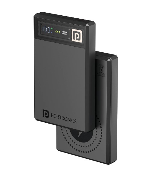 Portronics 10000 mAh 22.5 W Wired & Wireless Compact Power Bank (Dark Grey, Lithium Polymer, Fast Charging for Mobile)