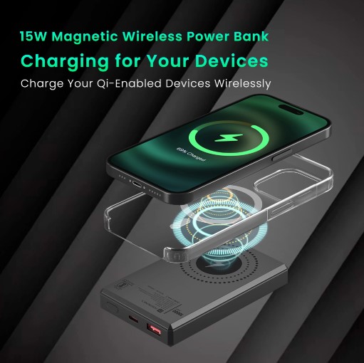 Portronics 10000 mAh 22.5 W Wired & Wireless Compact Power Bank (Dark Grey, Lithium Polymer, Fast Charging for Mobile)