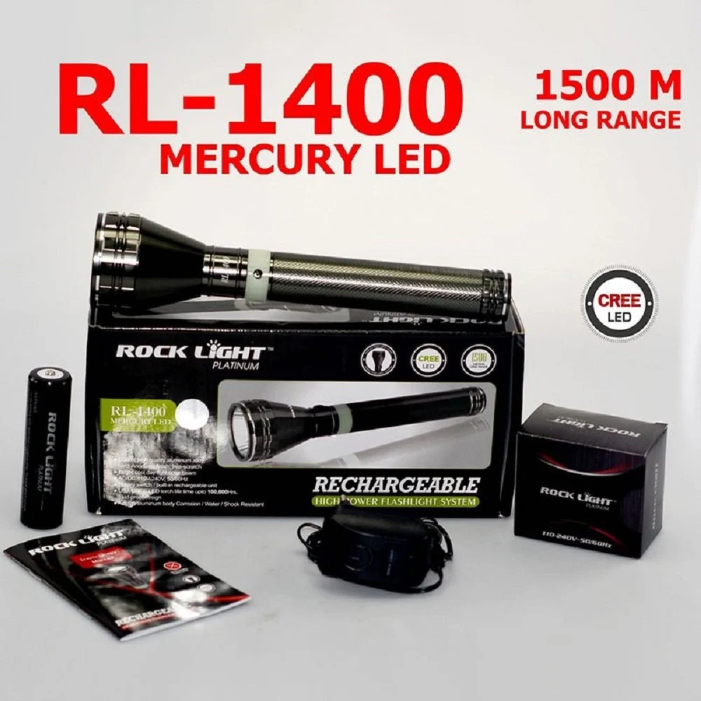 Rock Light Rl-1400 Rechargeable Metal Torch Light - Charging Time: 4 To 8 Hours