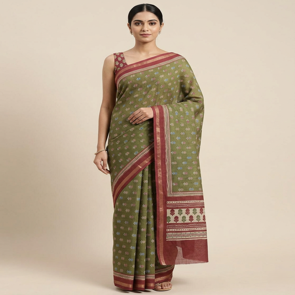 Premium Quality Digital Print Cotton Silk Saree 