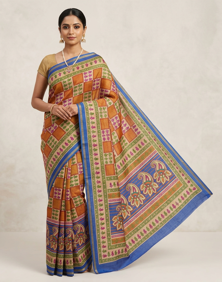 Premium Quality Digital Print Cotton Silk Saree 