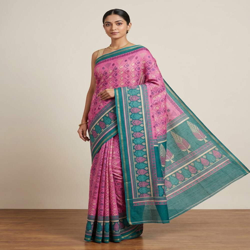 Premium Quality Digital Print Cotton Silk Saree 