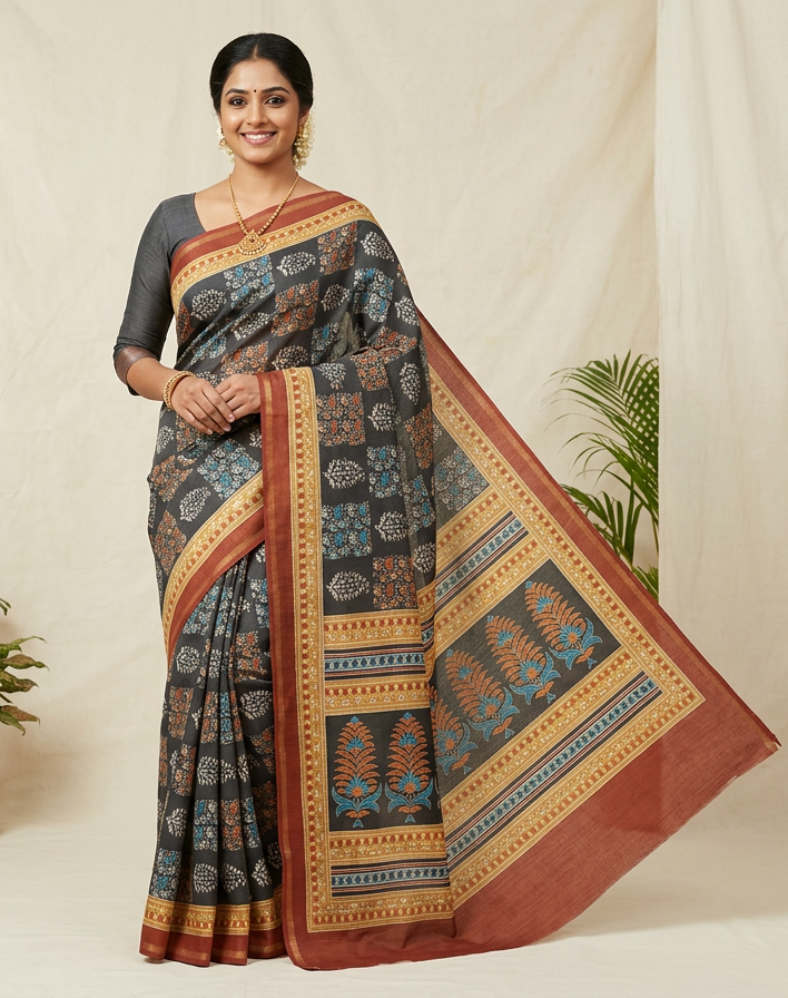 Premium Quality Digital Print Cotton Silk Saree 