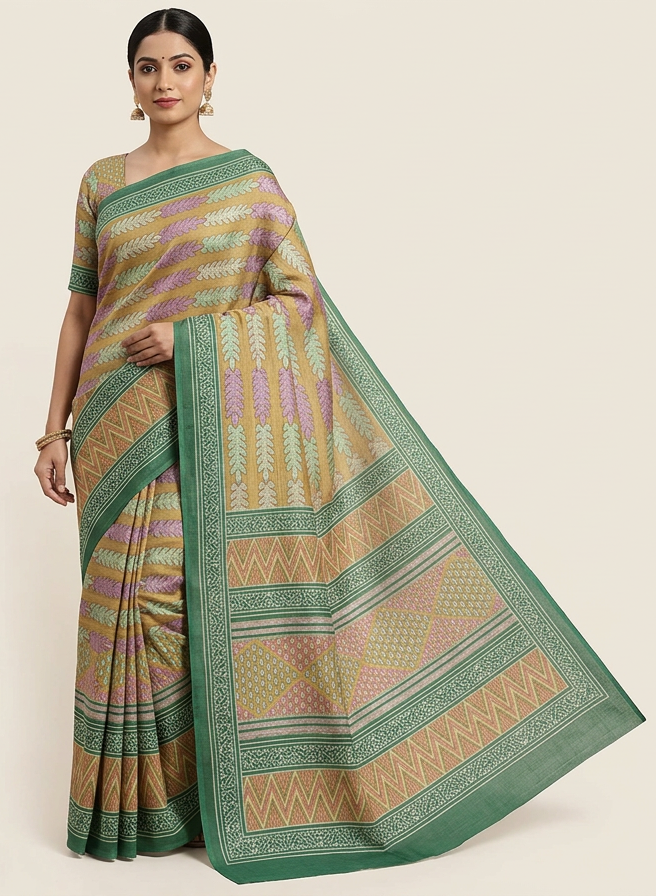 Premium Quality Digital Print Cotton Silk Saree 