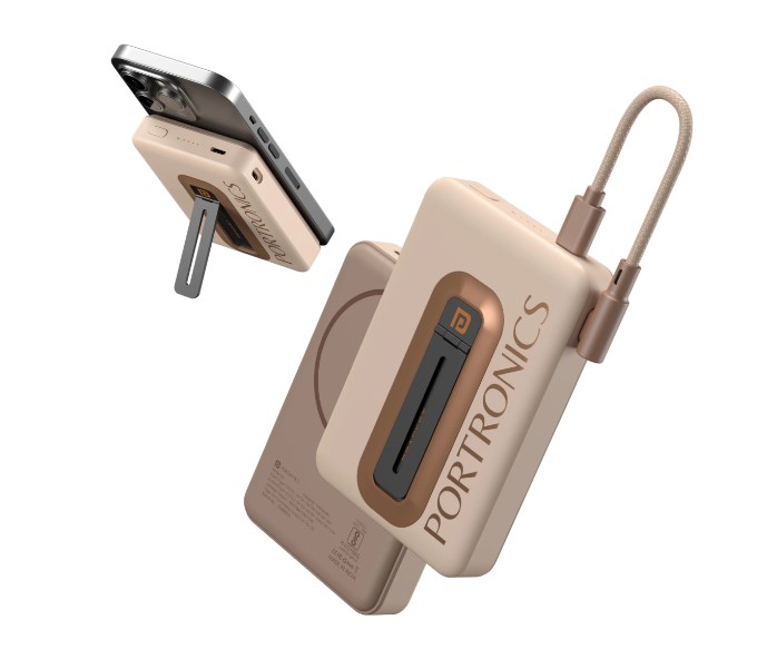 Portronics 10000 mAh 20 W Wired & Wireless With MagSafe Compact Pocket Size Power Bank (Mocha, Lithium Polymer, Fast Charging for Mobile)