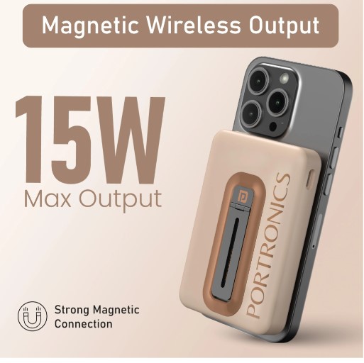 Portronics 10000 mAh 20 W Wired & Wireless With MagSafe Compact Pocket Size Power Bank (Mocha, Lithium Polymer, Fast Charging for Mobile)