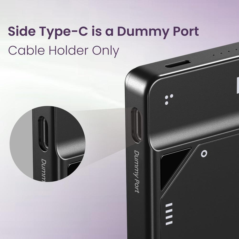 Portronics Luxcell Uno 10K 10000 mAh 22.5W Fast Charging Power Bank with Detachable Type C Cable, Ultra Slim Power Bank wit