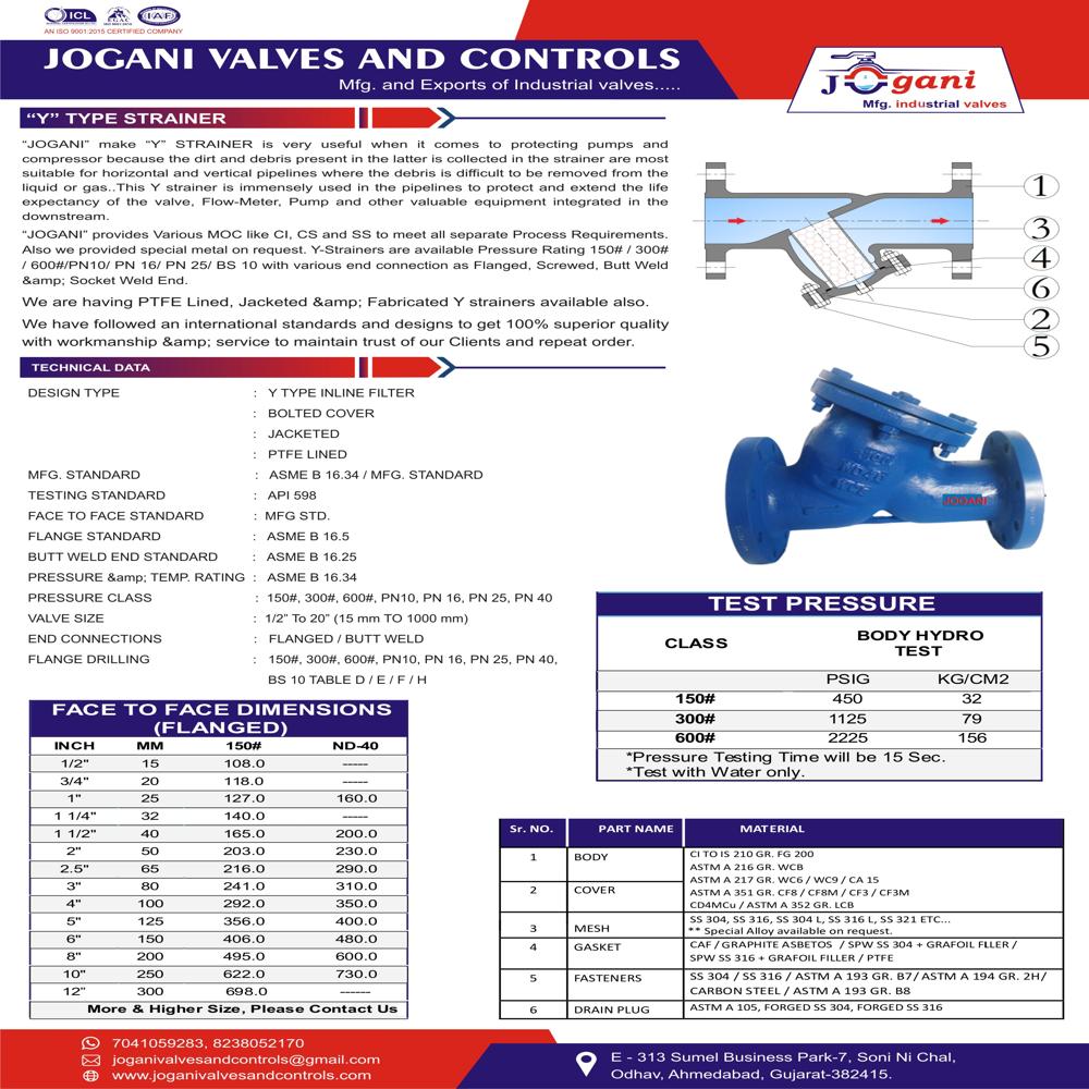 Ptfe Lined Y Strainer - Application: Water