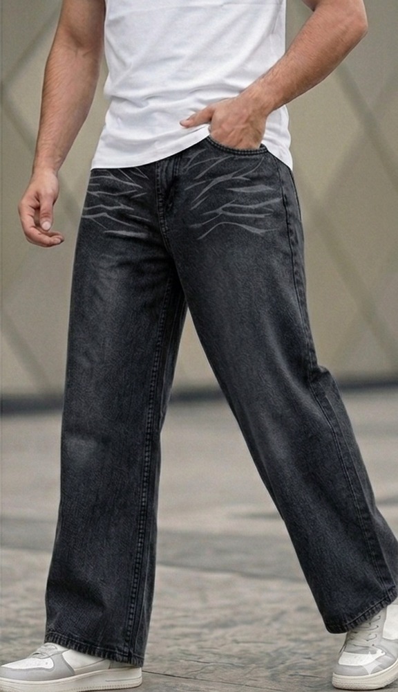 Black Color Wisker Spray Denim Jeans