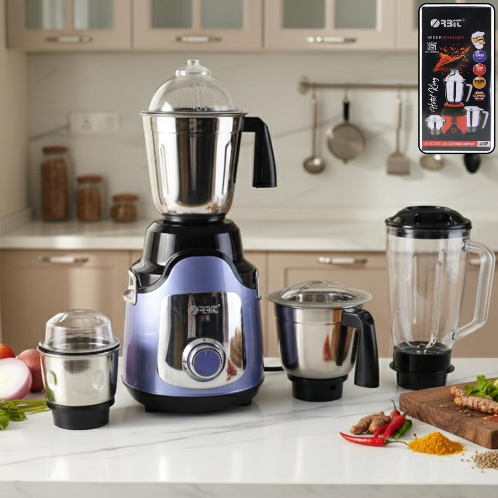 Orbit Heavy Duty 1 Hp (746) Watts Mixer Grinder With 4 Multipurpose Jars - Material: Plastic