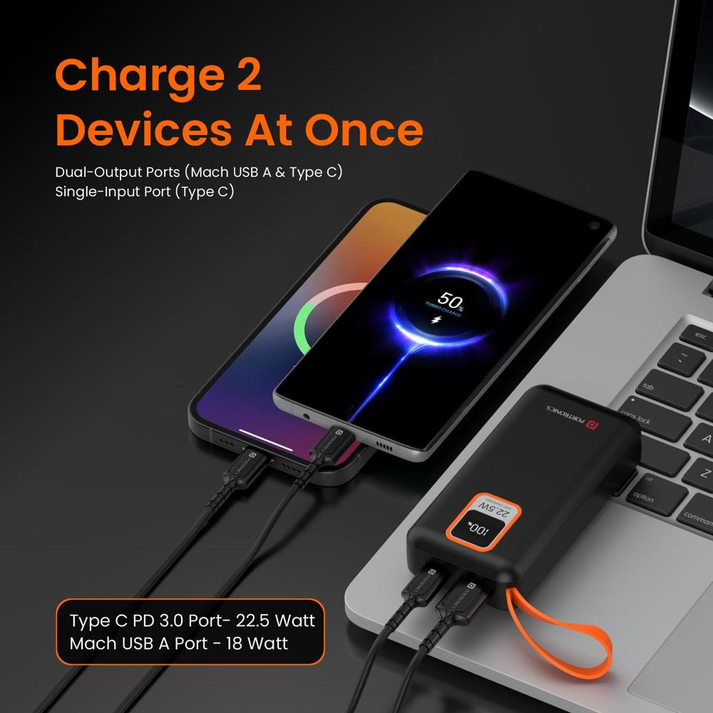 Portronics Ampbox 10K 10000 mAh Nano Power Bank with 22.5W Fast Charging, Digital