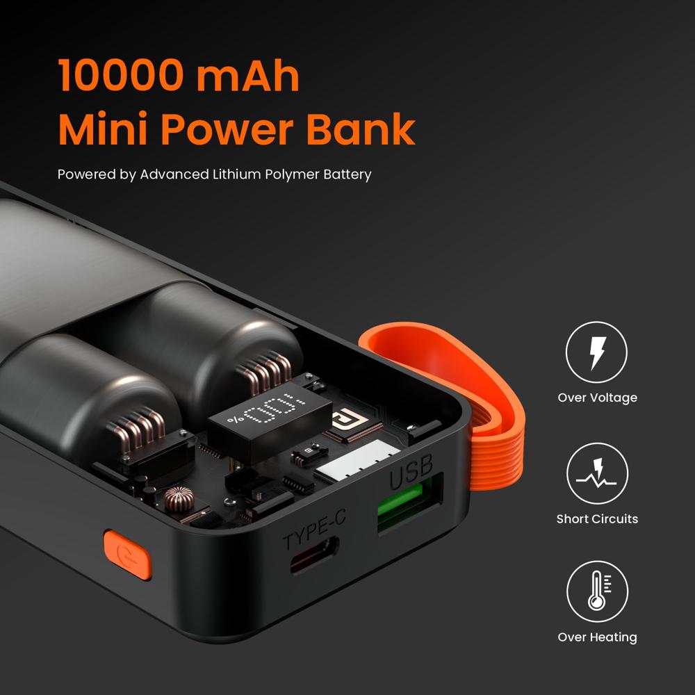 Portronics Ampbox 10K 10000 mAh Nano Power Bank with 22.5W Fast Charging, Digital