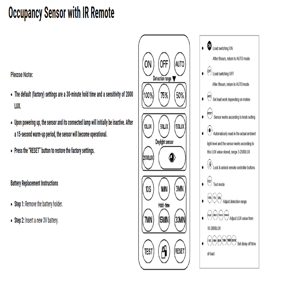 Ceiling Mount Occupancy Sensor With Ir Remote - Accuracy: 100  %