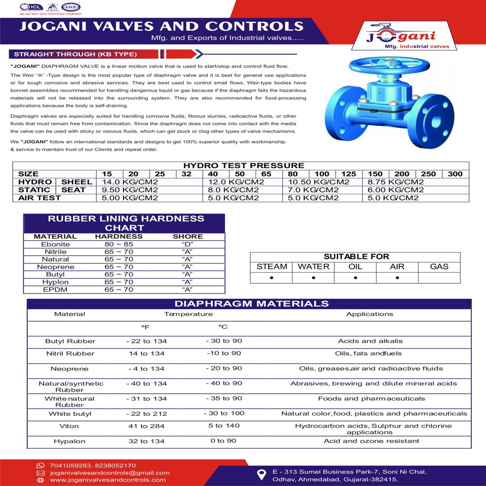 Straight Through Pattern Diaphragm Valve