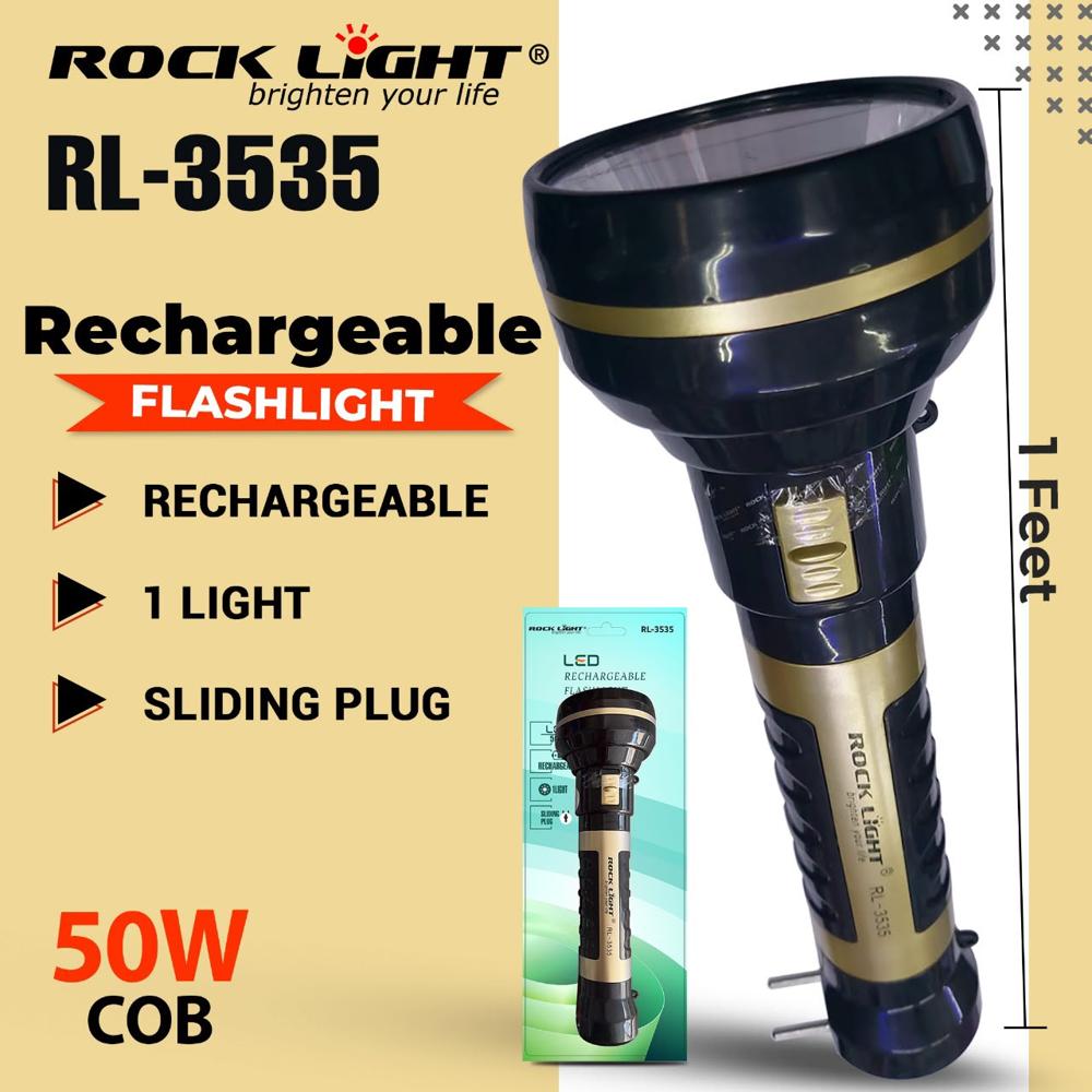 Rock Light Rl-3535 Rechargeable Torch With Cob - Body Material: Plastic