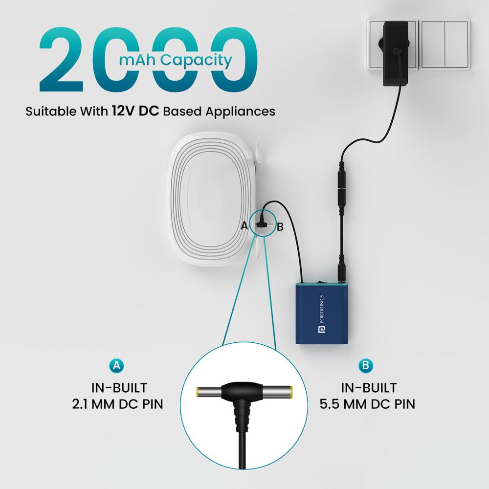 Portronics Power Plus Advanced Mini Router UPS for 12V DC WiFi Router Broadband Modem