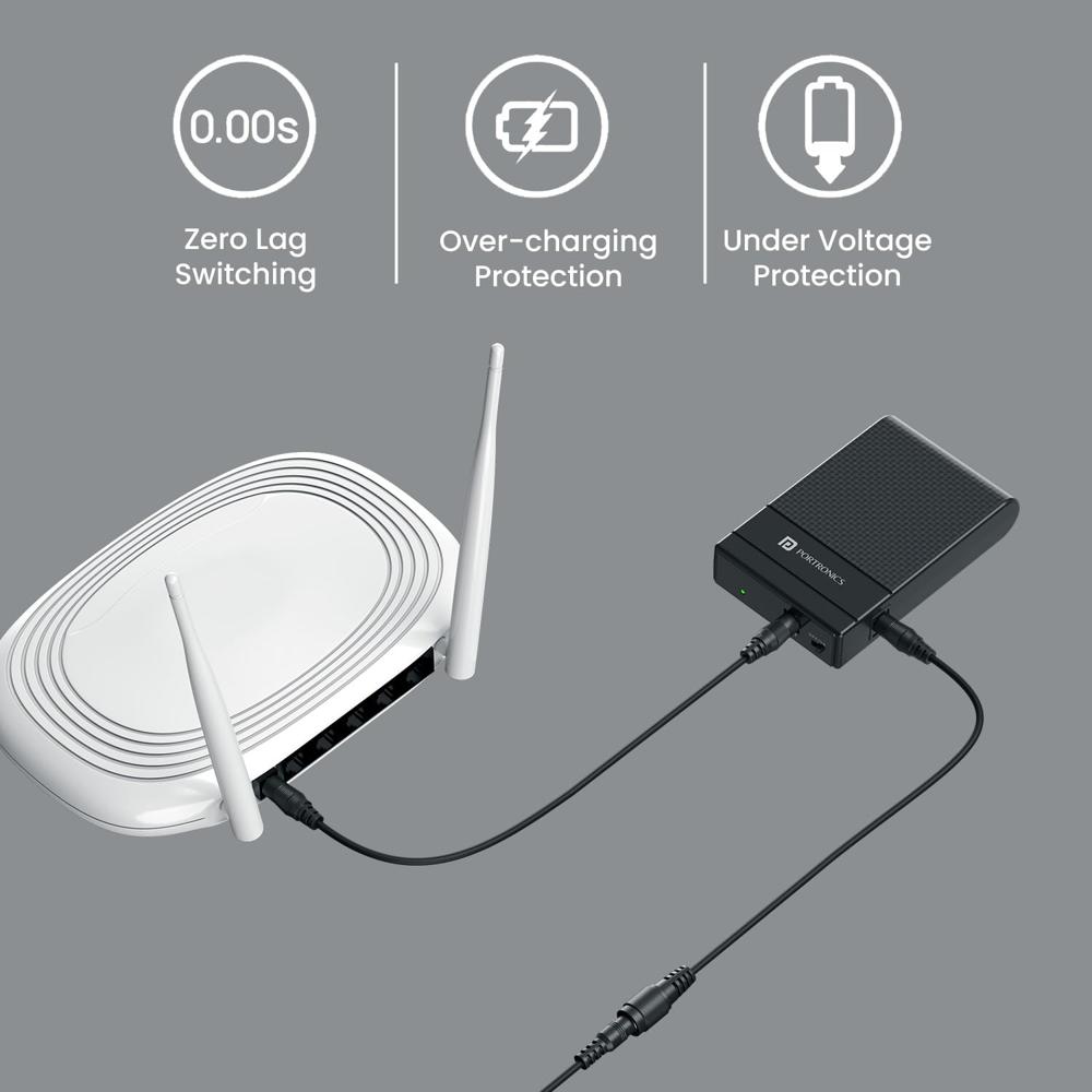 Portronics Power Plus II Mini UPS for 12V-3A WiFi Router Broadband Modem, Backup Upto 4 Hours, Current Surge