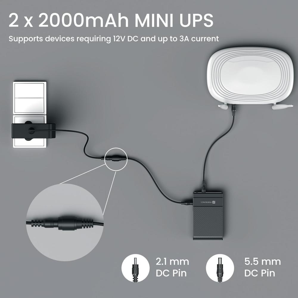 Portronics Power Plus II Mini UPS for 12V-3A WiFi Router Broadband Modem, Backup Upto 4 Hours, Current Surge
