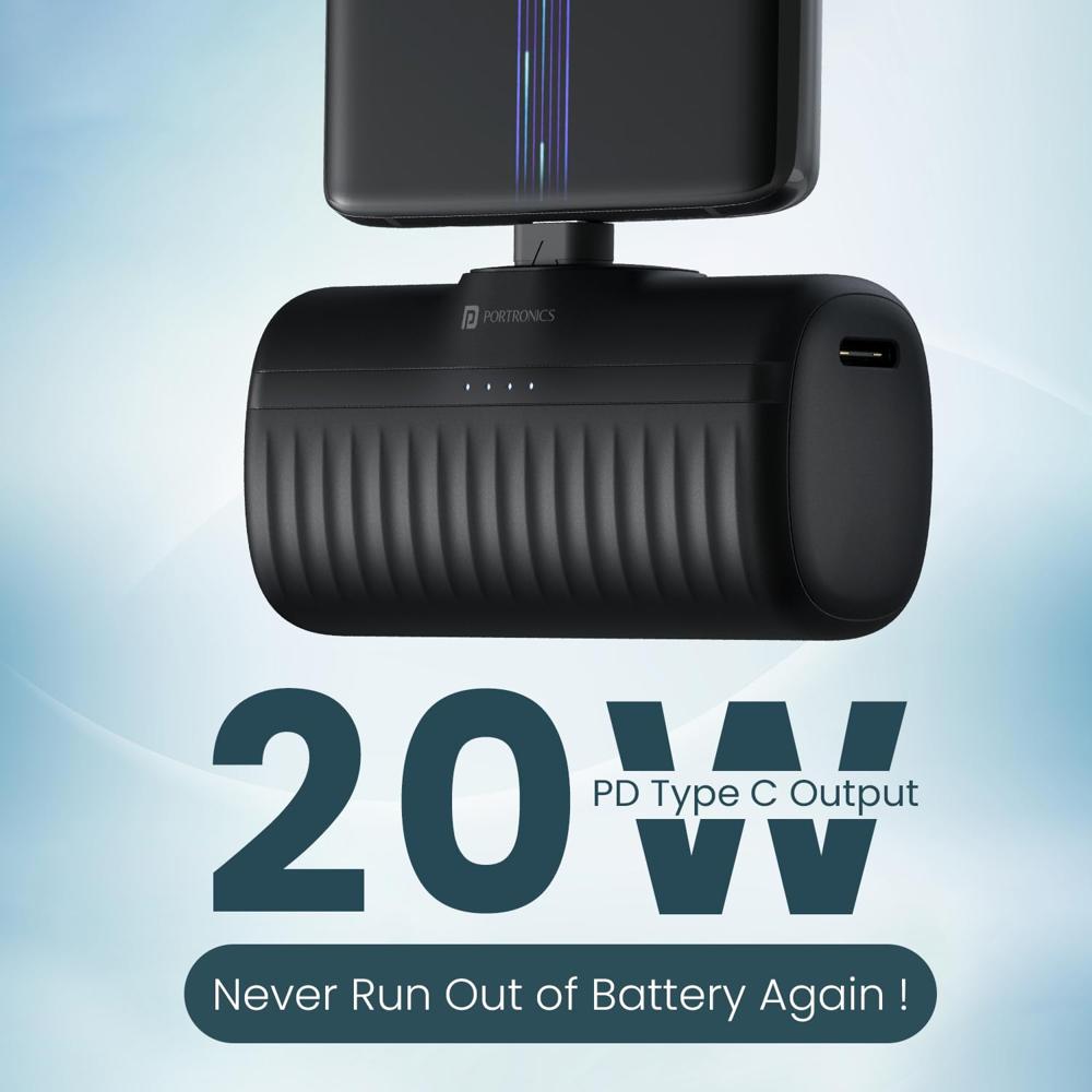 Portronics Power Pebble 5000mAh 20W Fast Charging Nano Powerbank, in-Built Foldab