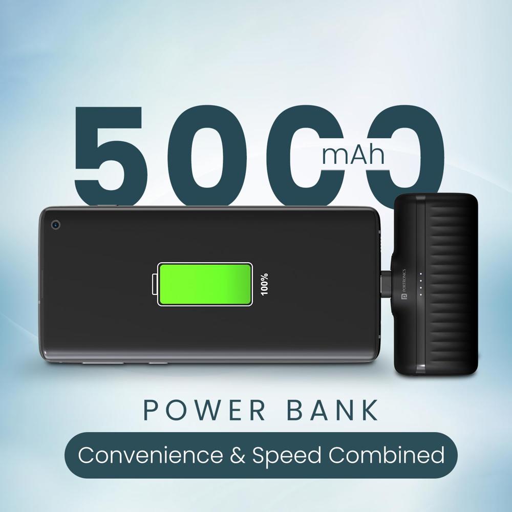 Portronics Power Pebble 5000mAh 20W Fast Charging Nano Powerbank, in-Built Foldab