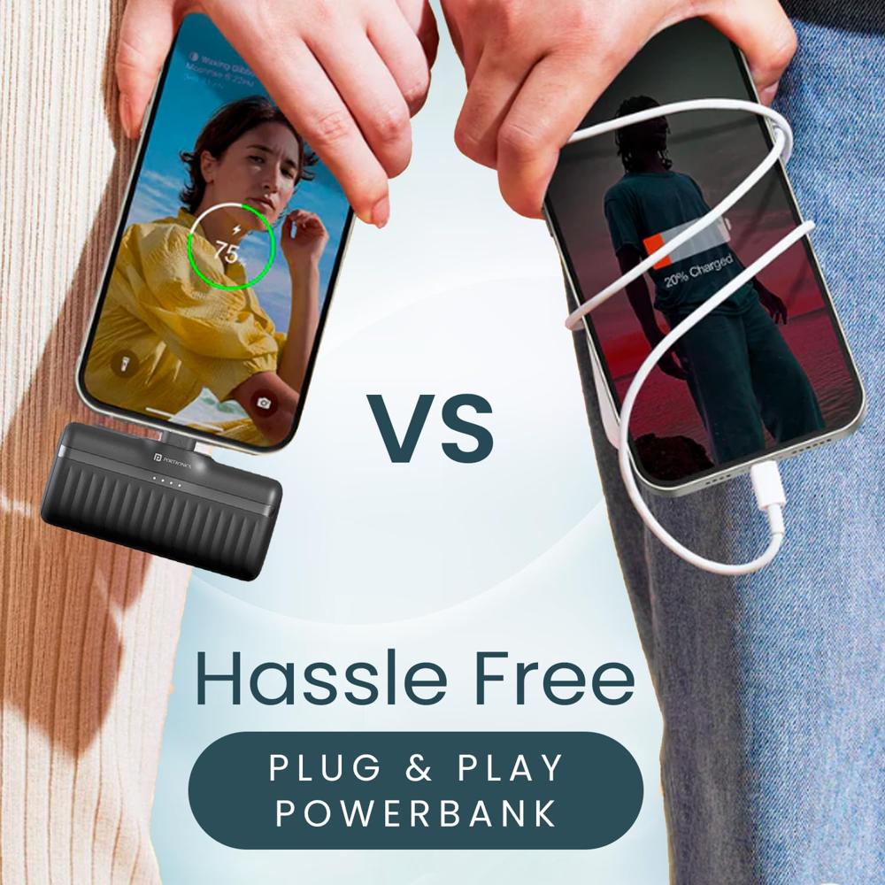 Portronics Power Pebble 5000mAh 20W Fast Charging Nano Powerbank, in-Built Foldab