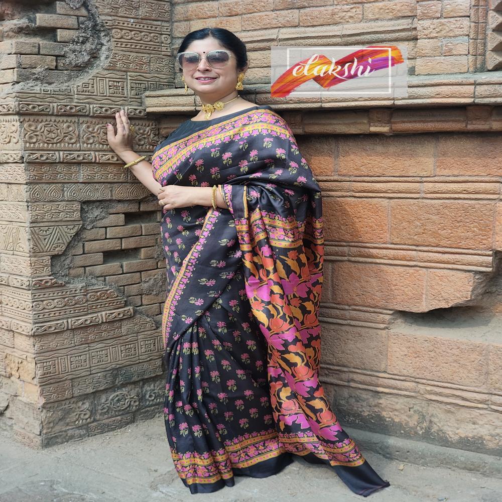 Coffee coloured Bishnupuri Katan Silk saree