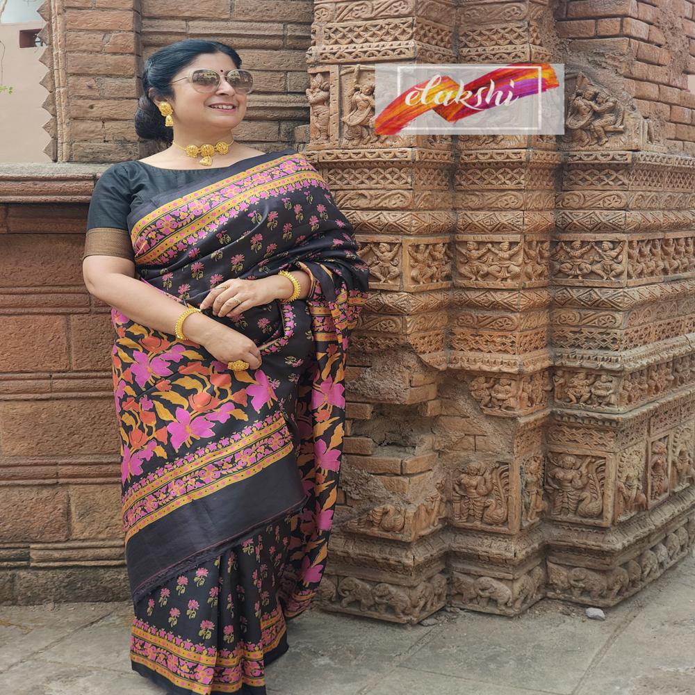 Coffee coloured Bishnupuri Katan Silk saree