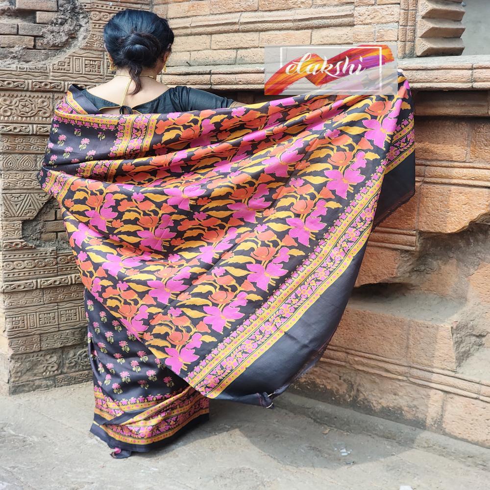 Coffee coloured Bishnupuri Katan Silk saree