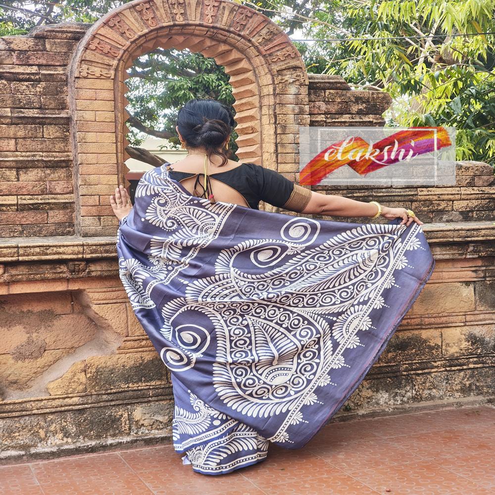 Powdered blue Bishnupuri Katan Silk saree