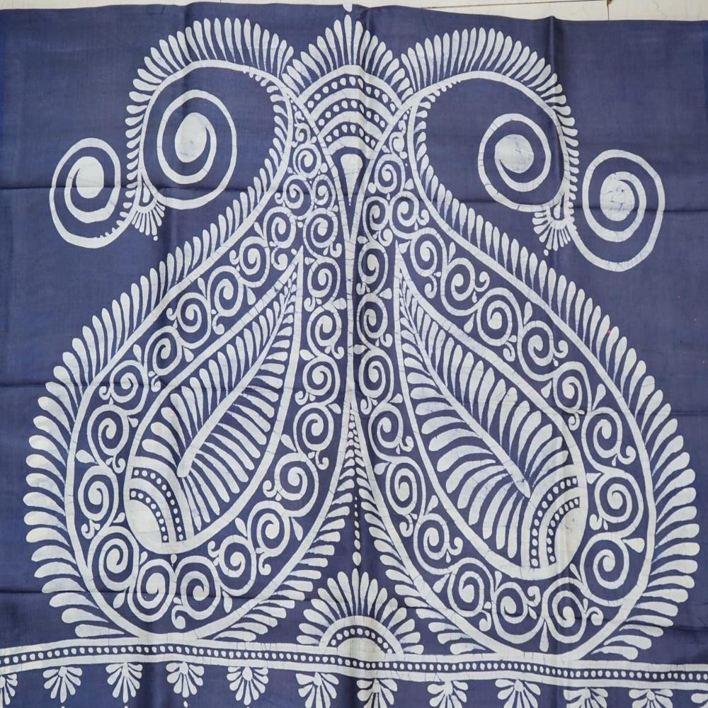 Powdered blue Bishnupuri Katan Silk saree
