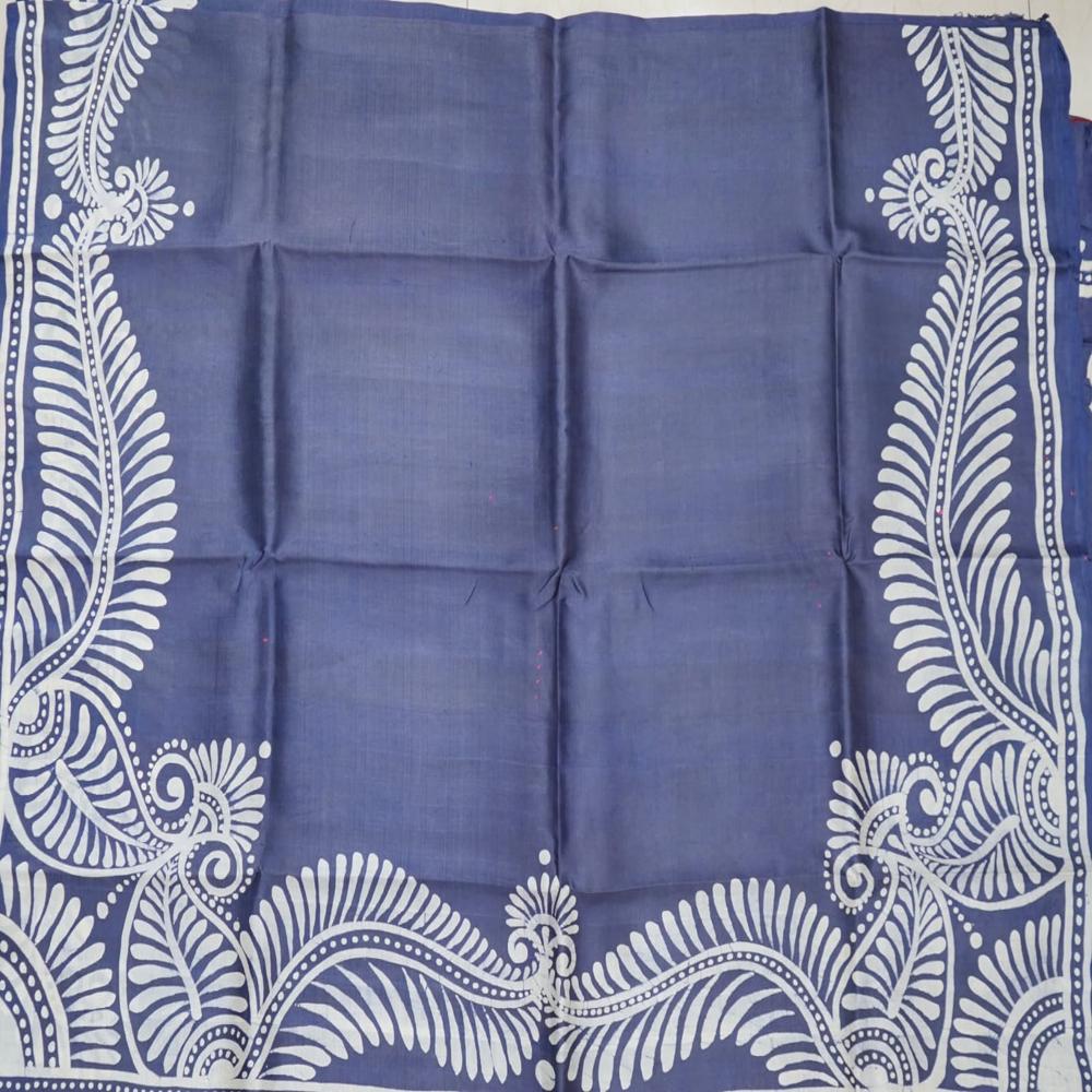 Powdered blue Bishnupuri Katan Silk saree