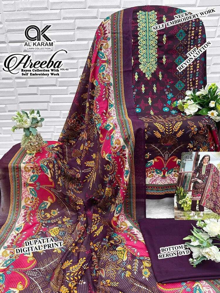 Ladies Maroon Unstitched Suit