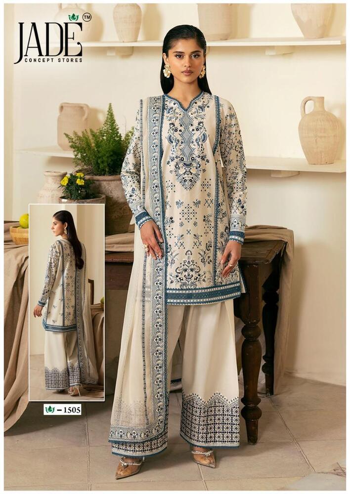 Jade Parsi Embroidered Cream Salwar Suit