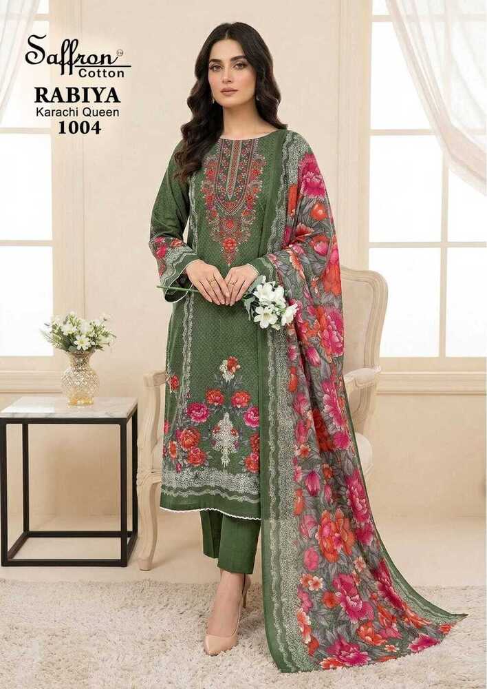 Ladies Green Floral Cotton Pant Suit