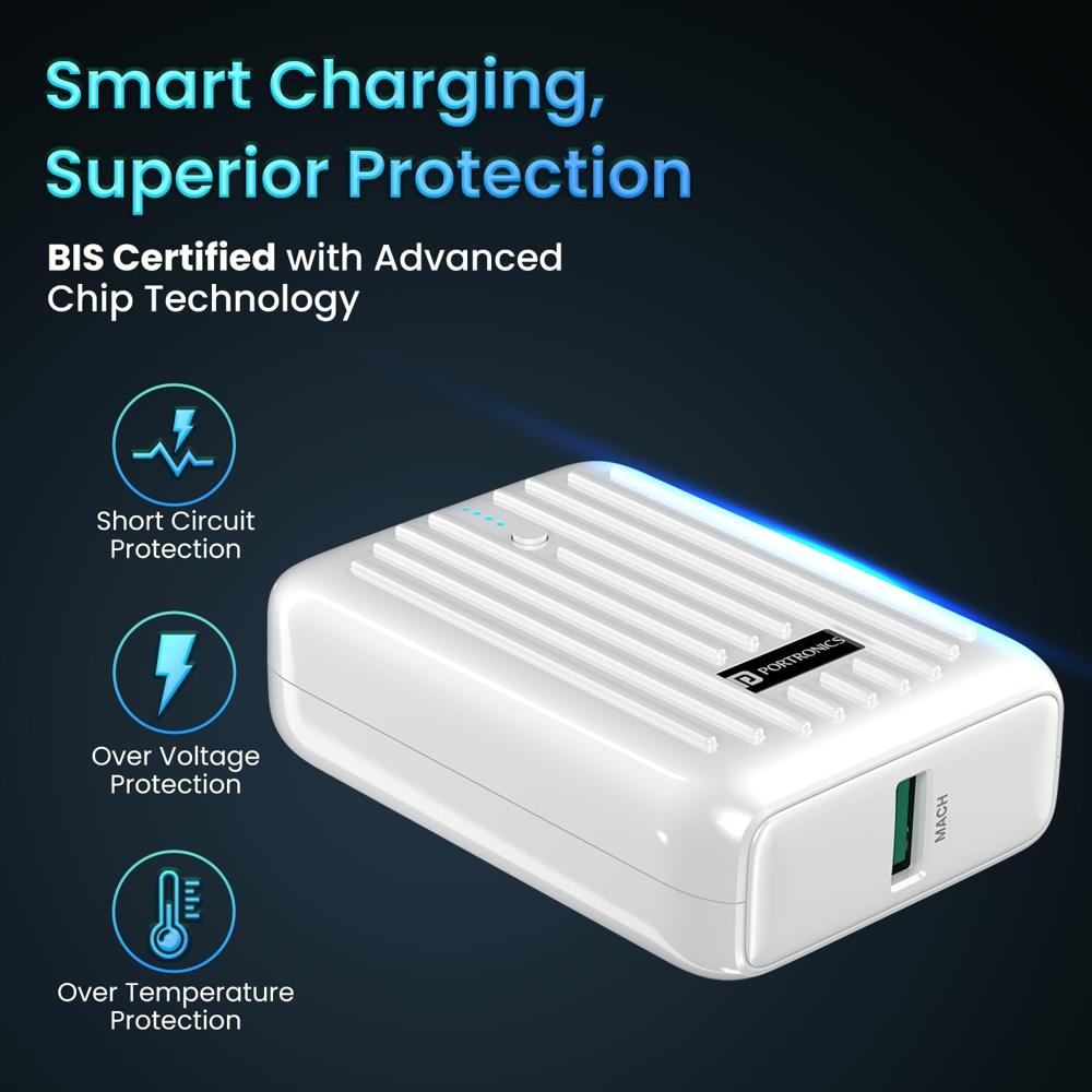 Portronics Zapcell 10k 10000mAh 22.5W Pocket Size Nano Powerbank with Compact & Light