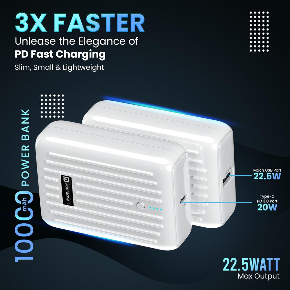 Portronics Zapcell 10k 10000mAh 22.5W Pocket Size Nano Powerbank with Compact & Light