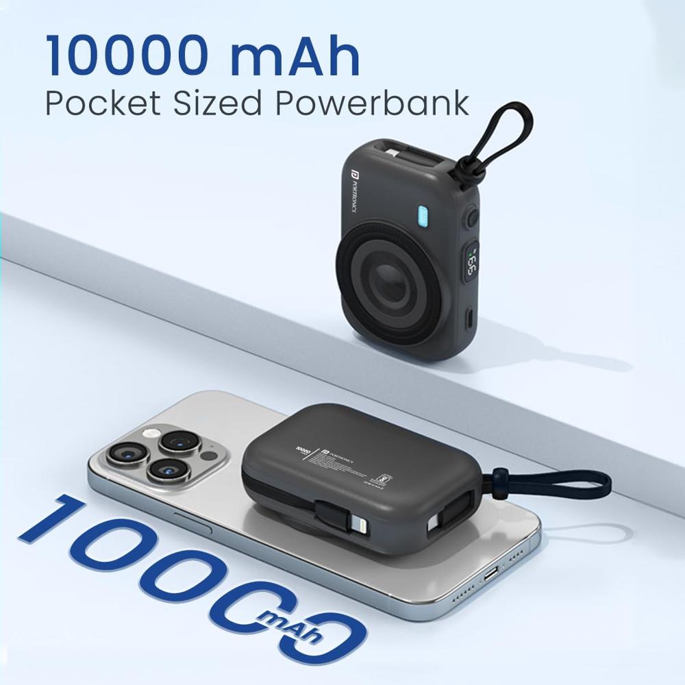 Portronics Power Shutter 10000mAh 20W Magnetic Wireless Fast Powerbank with in-Built Type C & 8 Pin Cable, 22.5W Type C PD Output, Type C...