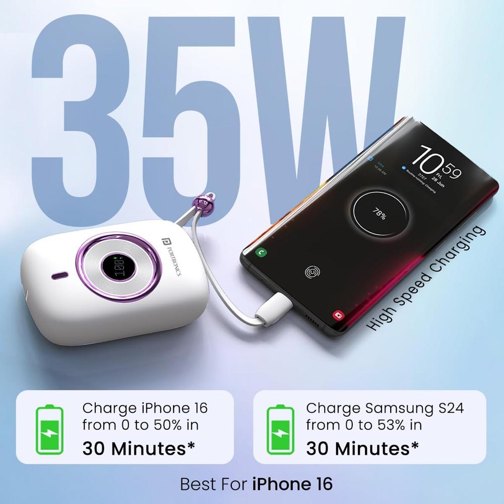 Portronics Power Shutter Pro 35W 10000mAh SuperFast Charging Wired Powerbank with in-Built
