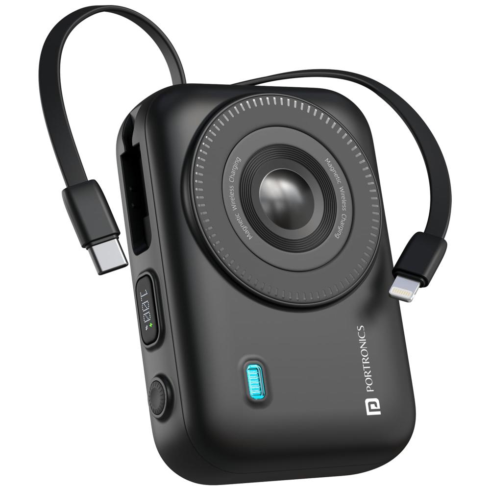 Portronics Power Shutter 20000mAh 15W Magnetic Wireless Fast Charging Powerbank with in-Built Type C & 8 Pin Cable,