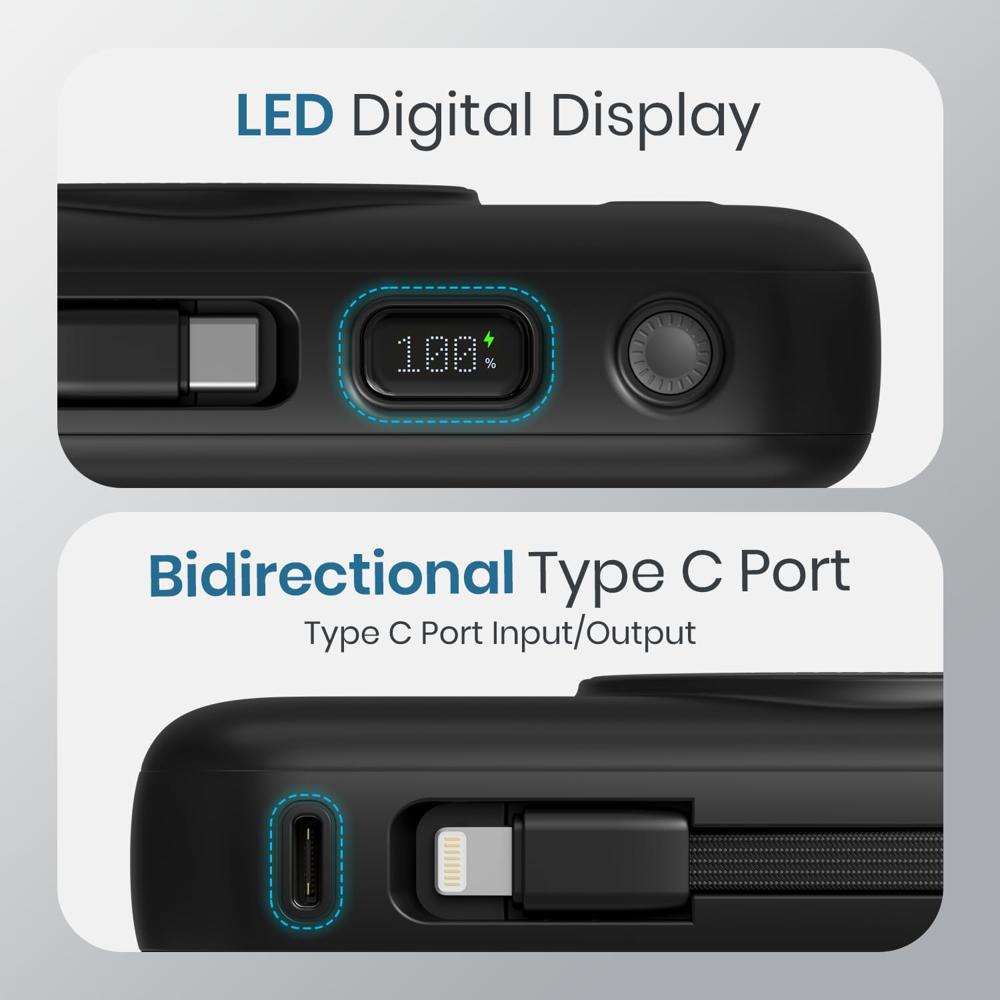 Portronics Power Shutter 20000mAh 15W Magnetic Wireless Fast Charging Powerbank with in-Built Type C & 8 Pin Cable,