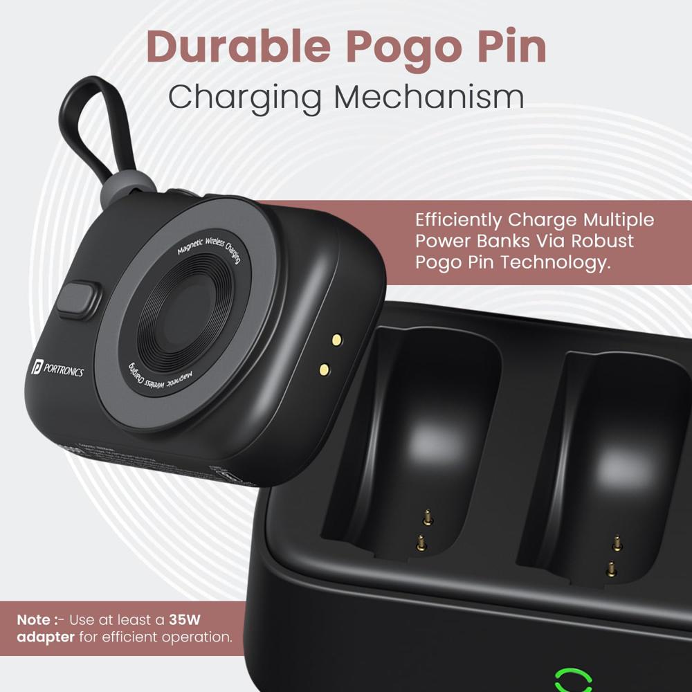 Portronics Power Shutter Home 3 x 10000mAh Fast Charging Wireless Powerbank with Charging Station, 22.5W Wired Output,