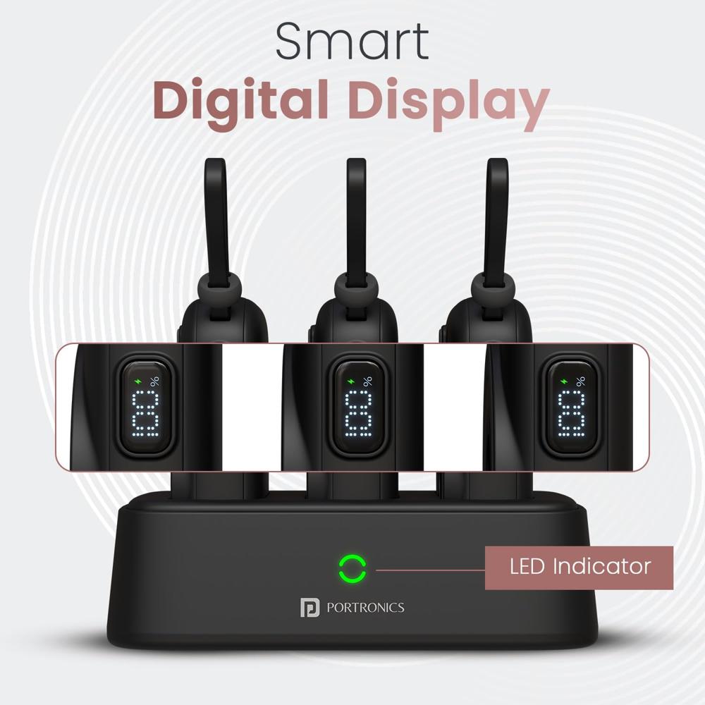 Portronics Power Shutter Home 3 x 10000mAh Fast Charging Wireless Powerbank with Charging Station, 22.5W Wired Output,