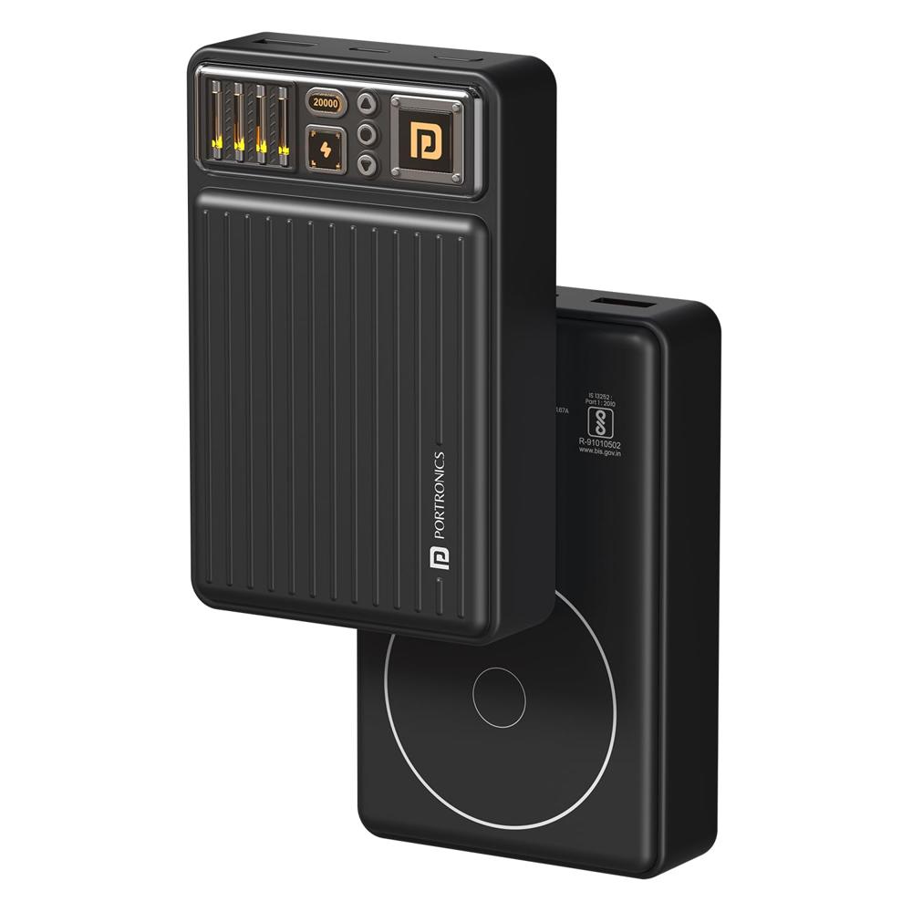 Portronics Luxcell Wireless Mini 20k 20000mAh 15W Magnetic Wireless Fast Charging Power Bank with 22.5 Wired Output with