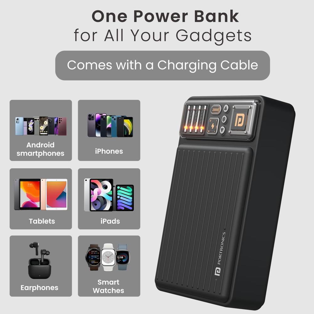 Portronics Luxcell Wireless Mini 20k 20000mAh 15W Magnetic Wireless Fast Charging Power Bank with 22.5 Wired Output with