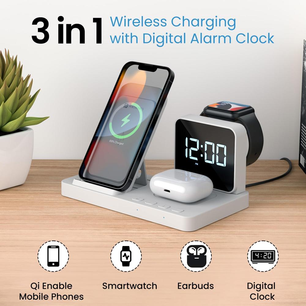 Portronics Bella 15 W 3 in 1 Wireless Charger