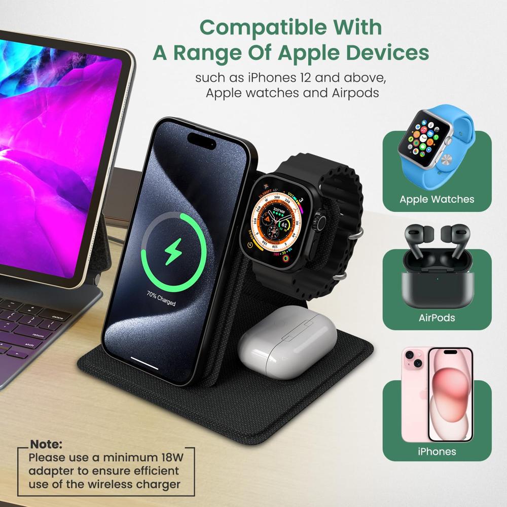 Portronics Freedom Fold 3 15W 3 in 1 Foldable MagSafe Compatible